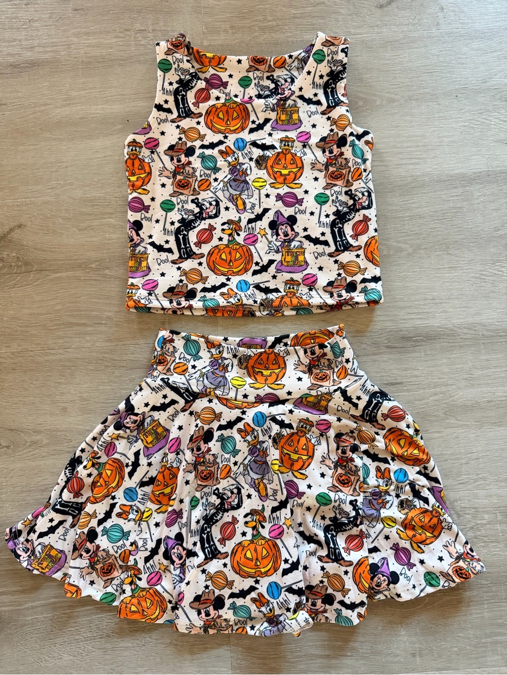 Girls' Halloween Disney Pumpkin Print Tank Top & Twirl Skirt Set - White/Orange